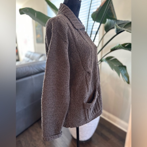 Chunky Knit CO & EDDY Button Up Cardigan Sweater Taupe Brown Women M - Picture 7 of 11